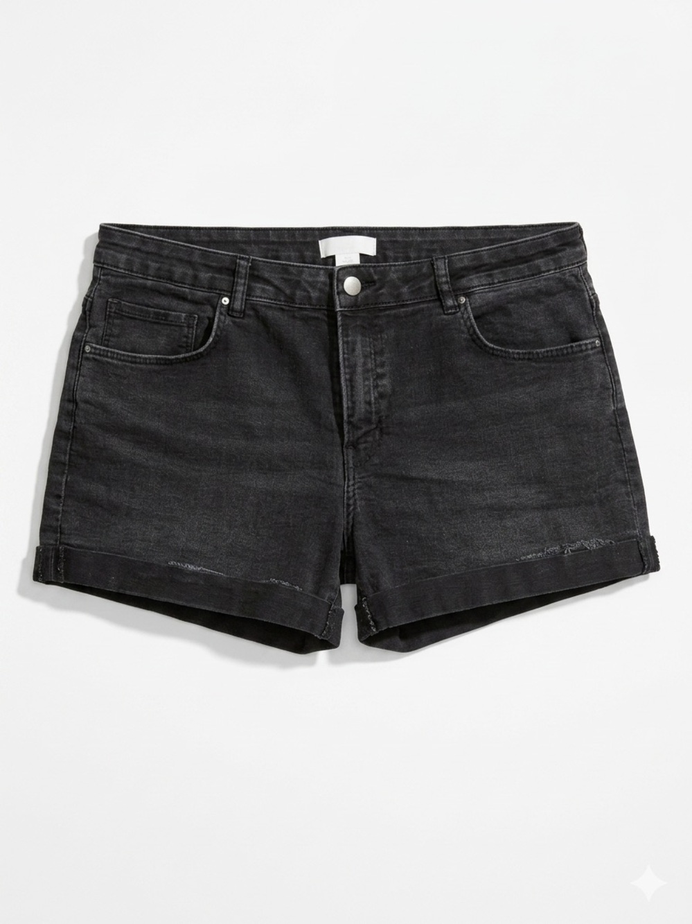 H&M Women’s Washed Black Denim Shorts Size 14 High Waisted 5-Pocket Cuffed Hem